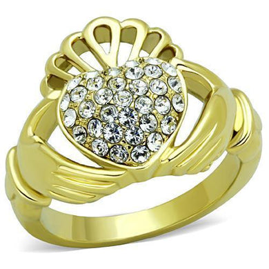 Womens Gold Ring 316L Stainless Steel Anillo Color Oro Para Mujer Ninas Acero Inoxidable with Top Grade Crystal in Clear Naomi - Jewelry Store by Erik Rayo