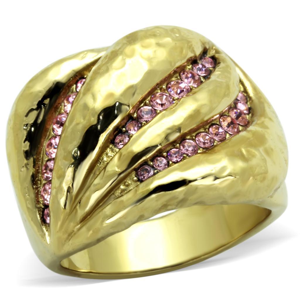 Womens Gold Ring 316L Stainless Steel Anillo Color Oro Para Mujer Ninas Acero Inoxidable with Top Grade Crystal in Light Rose Agar - Jewelry Store by Erik Rayo