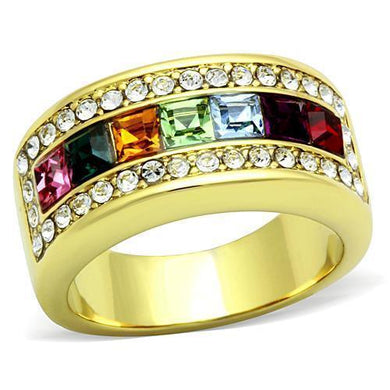 Womens Gold Ring 316L Stainless Steel Anillo Color Oro Para Mujer Ninas Acero Inoxidable with Top Grade Crystal in Multi Color Bilah - Jewelry Store by Erik Rayo