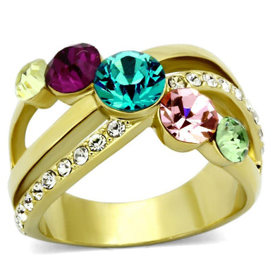 Womens Gold Ring 316L Stainless Steel Anillo Color Oro Para Mujer Ninas Acero Inoxidable with Top Grade Crystal in Multi Color Phoebe - Jewelry Store by Erik Rayo