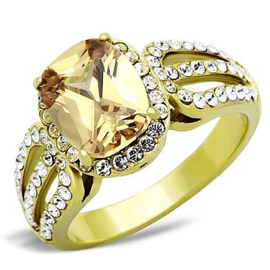 Womens Gold Ring Stainless Steel Anillo Color Oro Para Mujer Ninas Acero Inoxidable with AAA Grade CZ in Champagne Bala - ErikRayo.com