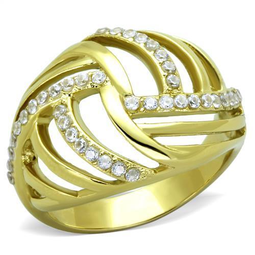 Womens Gold Ring Stainless Steel Anillo Color Oro Para Mujer Ninas Acero Inoxidable with AAA Grade CZ in Clear Adah - Jewelry Store by Erik Rayo