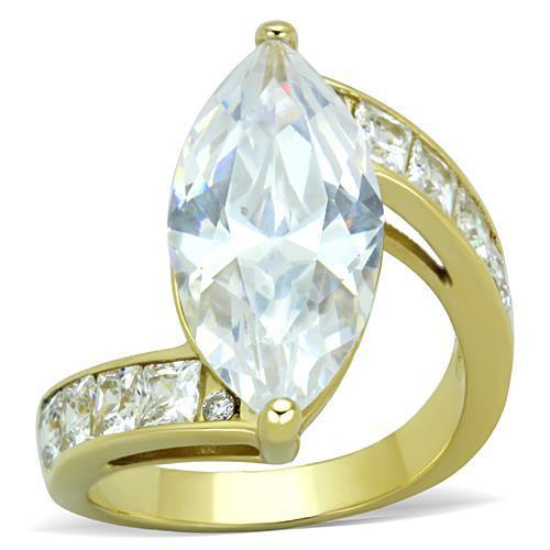 Gold Rings for Women Stainless Steel Anillo Color Oro Para Mujer Ninas Acero Inoxidable with AAA Grade CZ in Clear Anna - Jewelry Store by Erik Rayo