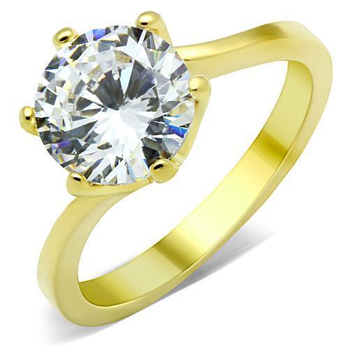 Womens Gold Ring Stainless Steel Anillo Color Oro Para Mujer Ninas Acero Inoxidable with AAA Grade CZ in Clear Bethal - Jewelry Store by Erik Rayo