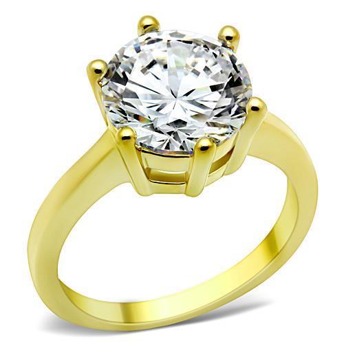 Womens Gold Ring Stainless Steel Anillo Color Oro Para Mujer Ninas Acero Inoxidable with AAA Grade CZ in Clear Bethany - Jewelry Store by Erik Rayo