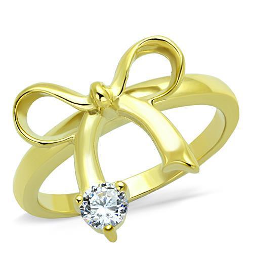 Gold Rings for Women Stainless Steel Anillo Color Oro Para Mujer Ninas Acero Inoxidable with AAA Grade CZ in Clear Dinah - Jewelry Store by Erik Rayo