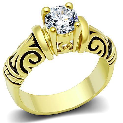 Womens Gold Ring Stainless Steel Anillo Color Oro Para Mujer Ninas Acero Inoxidable with AAA Grade CZ in Clear Esthiru - Jewelry Store by Erik Rayo