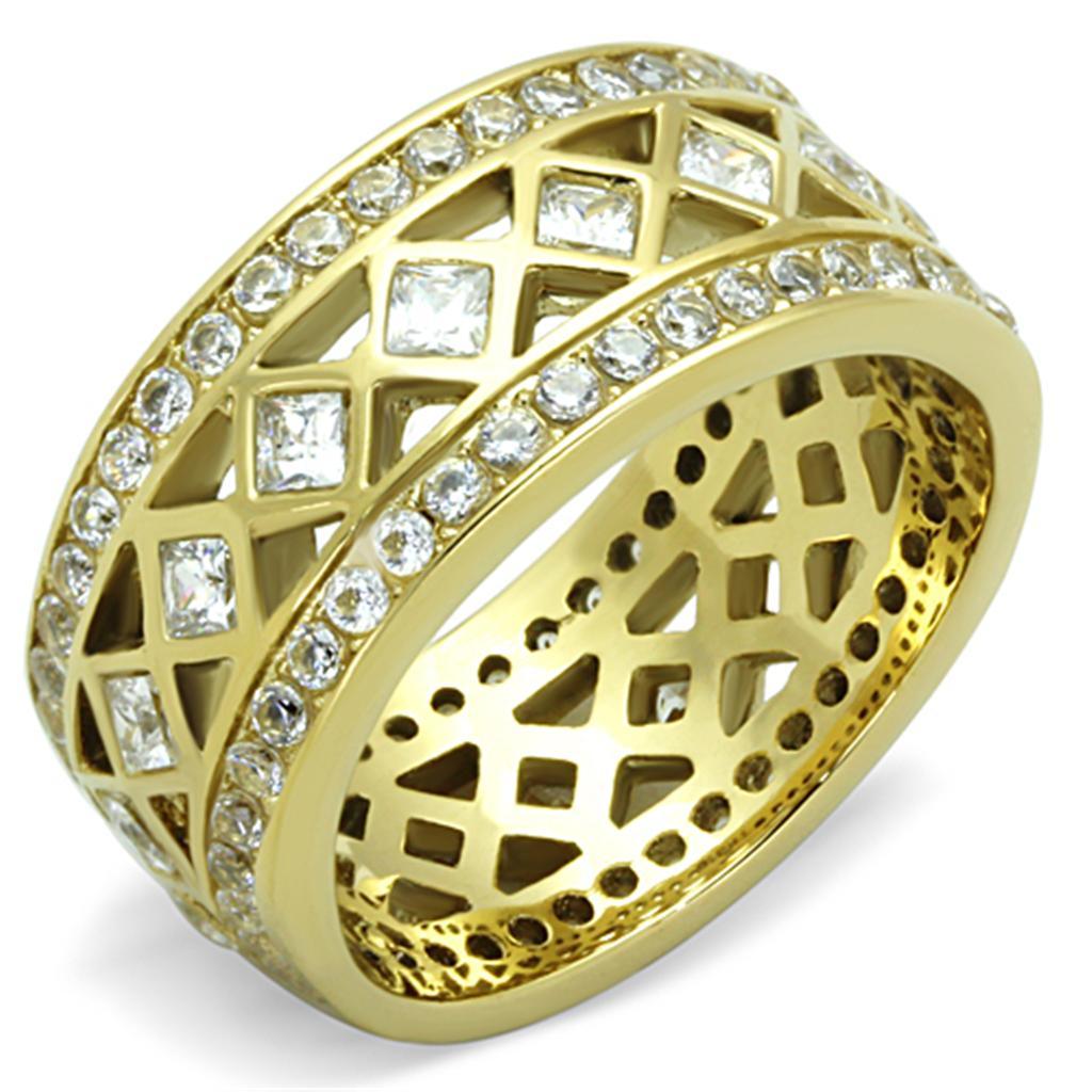 Womens Gold Ring Stainless Steel Anillo Color Oro Para Mujer Ninas Acero Inoxidable with AAA Grade CZ in Clear Jethro - Jewelry Store by Erik Rayo
