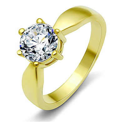Womens Gold Ring Stainless Steel Anillo Color Oro Para Mujer Ninas Acero Inoxidable with AAA Grade CZ in Clear Ruthie - ErikRayo.com