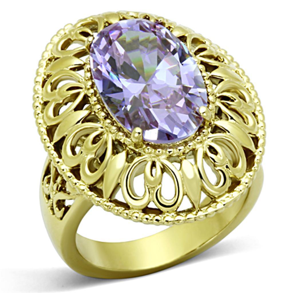 Gold Rings for Women Stainless Steel Anillo Color Oro Para Mujer Ninas Acero Inoxidable with AAA Grade CZ in Light Amethyst Joy - Jewelry Store by Erik Rayo