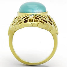 Load image into Gallery viewer, Gold Rings for Women Stainless Steel Anillo Color Oro Para Mujer Ninas Acero Inoxidable with Synthetic Cat Eye in Light Sapphire Prisca - Jewelry Store by Erik Rayo
