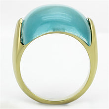 Load image into Gallery viewer, Gold Rings for Women Stainless Steel Anillo Color Oro Para Mujer Ninas Acero Inoxidable with Synthetic Cat Eye in Sea Blue Hodiah - Jewelry Store by Erik Rayo
