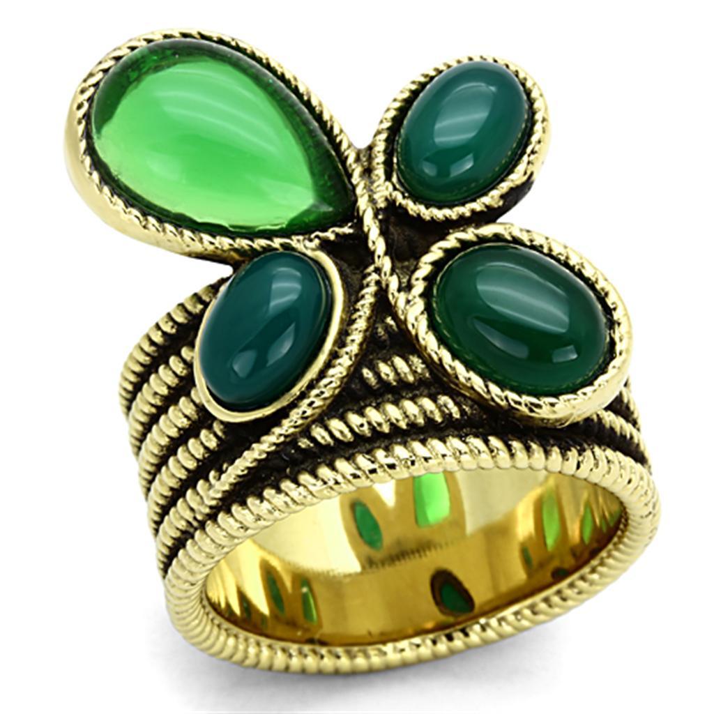 Gold Rings for Women Stainless Steel Anillo Color Oro Para Mujer Ninas Acero Inoxidable with Synthetic Glass in Emerald Lily - Jewelry Store by Erik Rayo