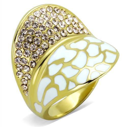 Womens Gold Ring Stainless Steel Anillo Color Oro Para Mujer Ninas Acero Inoxidable with Top Grade Crystal in Clear Enoch - Jewelry Store by Erik Rayo