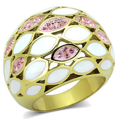 Womens Gold Ring Stainless Steel Anillo Color Oro Para Mujer Ninas Acero Inoxidable with Top Grade Crystal in Light Rose Barnabas - Jewelry Store by Erik Rayo