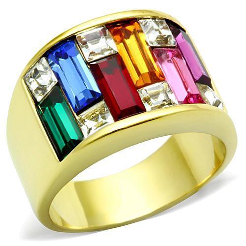 Womens Gold Ring Stainless Steel Anillo Color Oro Para Mujer Ninas Acero Inoxidable with Top Grade Crystal in Multi Color Channah - Jewelry Store by Erik Rayo