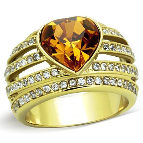 Womens Gold Ring Stainless Steel Anillo Color Oro Para Mujer Ninas Acero Inoxidable with Top Grade Crystal in Topaz Rufus - ErikRayo.com