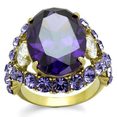 Womens Gold Rings IP Gold (Ion Plating) 316L Stainless Steel Ring with AAA Grade CZ in Amethyst TK2160 - Jewelry Store by Erik Rayo