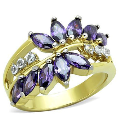 Womens Gold Rings Two-Tone IP Gold (Ion Plating) 316L Stainless Steel Ring with AAA Grade CZ in Amethyst TK1568 - Jewelry Store by Erik Rayo