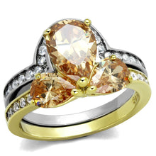 Load image into Gallery viewer, Womens Gold Rings Two-Tone IP Gold (Ion Plating) 316L Stainless Steel Ring with AAA Grade CZ in Champagne TK2132 - Jewelry Store by Erik Rayo

