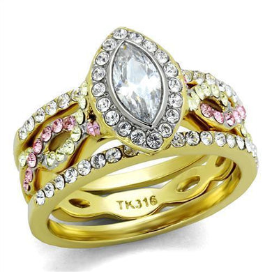 Womens Gold Rings Two-Tone IP Gold (Ion Plating) 316L Stainless Steel Ring with AAA Grade CZ in Clear TK2129 - Jewelry Store by Erik Rayo