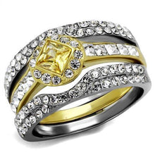 Load image into Gallery viewer, Womens Gold Rings Two-Tone IP Gold (Ion Plating) 316L Stainless Steel Ring with AAA Grade CZ in Topaz TK2291 - Jewelry Store by Erik Rayo

