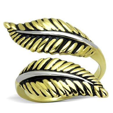 Womens Gold Rings Two-Tone IP Gold (Ion Plating) 316L Stainless Steel Ring with Epoxy in Jet TK1707 - Jewelry Store by Erik Rayo