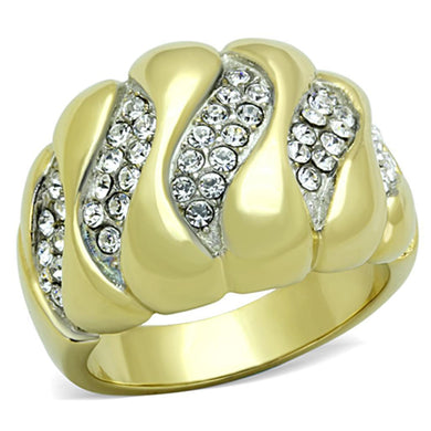 Womens Gold Rings Two-Tone IP Gold (Ion Plating) 316L Stainless Steel Ring with Top Grade Crystal in Clear TK1559 - Jewelry Store by Erik Rayo