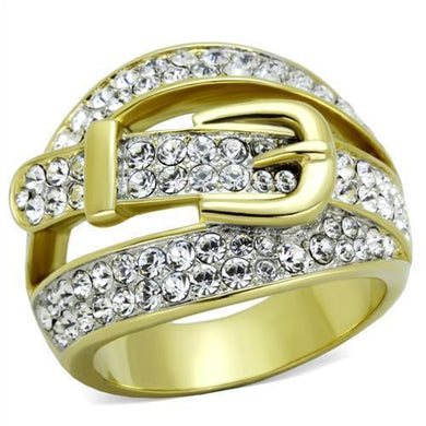 Womens Gold Rings Two-Tone IP Gold (Ion Plating) 316L Stainless Steel Ring with Top Grade Crystal in Clear TK1906 - Jewelry Store by Erik Rayo