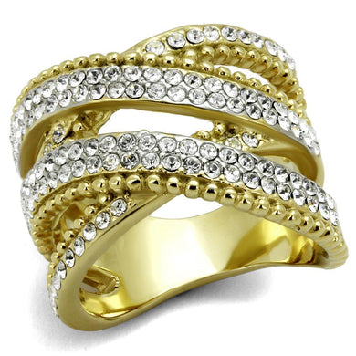 Womens Gold Rings Two-Tone IP Gold (Ion Plating) 316L Stainless Steel Ring with Top Grade Crystal in Clear TK2252 - Jewelry Store by Erik Rayo