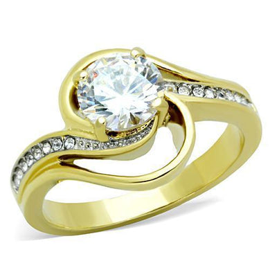 Womens Gold Rings Two-Tone IP Gold (Ion Plating) Stainless Steel Ring with AAA Grade CZ in Clear TK1701 - ErikRayo.com