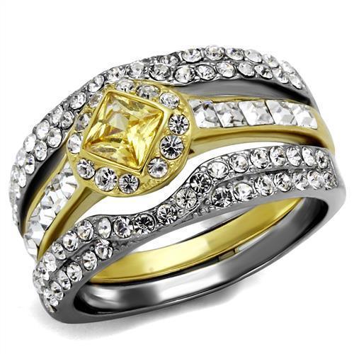 Gold Rings for Womens Two-Tone IP Gold (Ion Plating) Stainless Steel Ring with AAA Grade CZ in Topaz TK2291 - Jewelry Store by Erik Rayo
