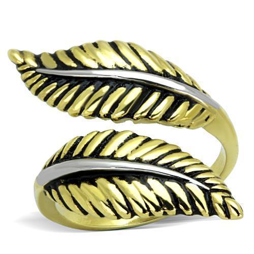 Gold Rings for Womens Two-Tone IP Gold (Ion Plating) Stainless Steel Ring with Epoxy in Jet TK1707 - Jewelry Store by Erik Rayo