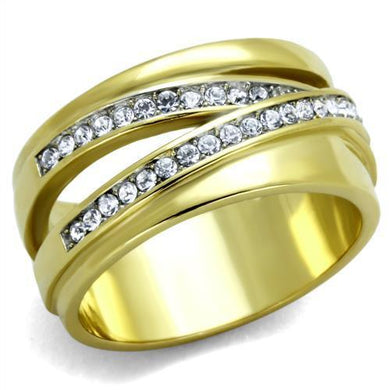 Womens Gold Rings Two-Tone IP Gold (Ion Plating) Stainless Steel Ring with Top Grade Crystal in Clear TK1914 - Jewelry Store by Erik Rayo