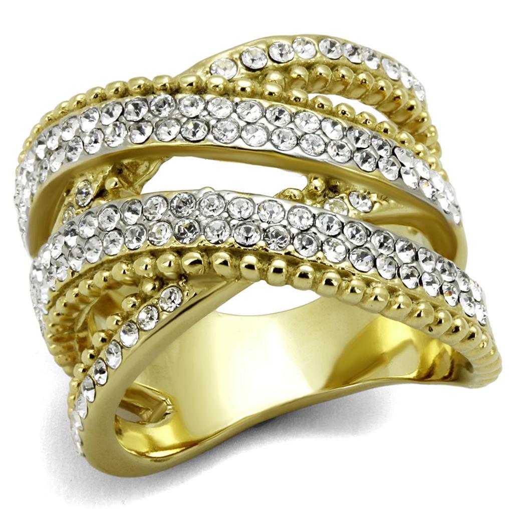 Womens Gold Rings Two-Tone IP Gold (Ion Plating) Stainless Steel Ring with Top Grade Crystal in Clear TK2252 - Jewelry Store by Erik Rayo