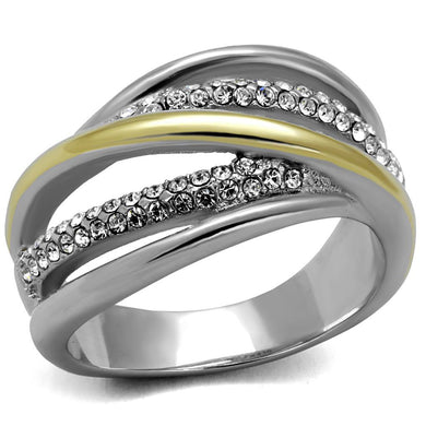 Womens Gold Rings Two-Tone IP Gold (Ion Plating) Stainless Steel Ring with Top Grade Crystal in Clear TK2263 - Jewelry Store by Erik Rayo