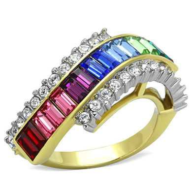 Womens Gold Rings Two-Tone IP Gold (Ion Plating) Stainless Steel Ring with Top Grade Crystal in Multi Color TK1575 - Jewelry Store by Erik Rayo