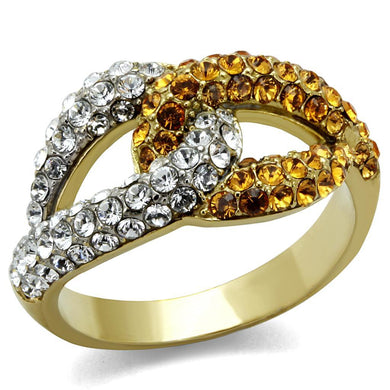 Gold Rings for Womens Two-Tone IP Gold (Ion Plating) Stainless Steel Ring with Top Grade Crystal in Topaz TK2251 - Jewelry Store by Erik Rayo