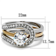 Load image into Gallery viewer, Womens Gold Rings Two-Tone IP Rose Gold Stainless Steel Ring with AAA Grade CZ in Clear TK2032 - ErikRayo.com
