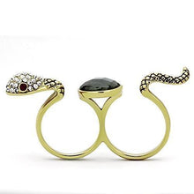 Load image into Gallery viewer, Womens Gold Snake Ring 316L Stainless Steel Anillo Color Oro Para Mujer Ninas Acero Inoxidable with Glass Bead in Black Diamond Naarah - Jewelry Store by Erik Rayo
