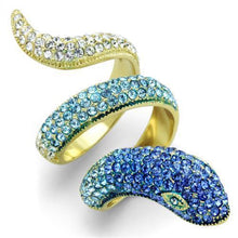 Load image into Gallery viewer, Womens Gold Snake Ring Blue Two Tone Anillo Para Mujer y Ninos Kids 316L Stainless Steel Ring with Top Grade Crystal in Multi Color - Jewelry Store by Erik Rayo
