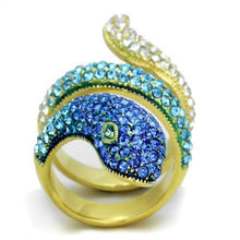 Load image into Gallery viewer, Womens Gold Snake Ring Blue Two Tone Anillo Para Mujer y Ninos Kids 316L Stainless Steel Ring with Top Grade Crystal in Multi Color - Jewelry Store by Erik Rayo
