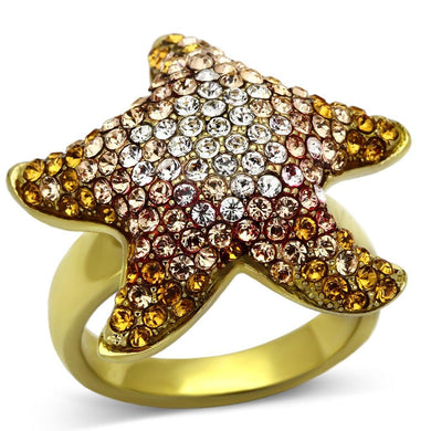 Womens Gold Starfish Ring Stainless Steel Anillo Color Oro Para Mujer Ninas Acero Inoxidable with Top Grade Crystal in Multi Color Orpah - Jewelry Store by Erik Rayo