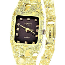 Load image into Gallery viewer, Womens Ladies 10k Yellow Gold Nugget Band Wrist Watch Geneve with Real Natural Diamonds 7-7.5&quot; 25.8g - Jewelry Store by Erik Rayo
