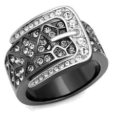 Load image into Gallery viewer, Womens Light Black Belt Ring Anillo Para Mujer Stainless Steel Ring with Top Grade Crystal in Black Diamond Vanna - Jewelry Store by Erik Rayo
