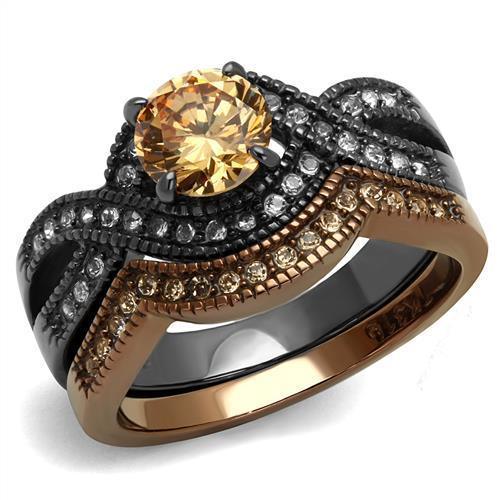 Womens Light Black Brown Ring Anillo Para Mujer y Ninos Kids Stainless Steel Ring with AAA Grade CZ in Champagne Abigail - Jewelry Store by Erik Rayo