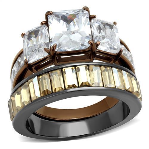 Womens Light Black Brown Ring Anillo Para Mujer Stainless Steel Ring with AAA Grade CZ in Clear Mardea - Jewelry Store by Erik Rayo