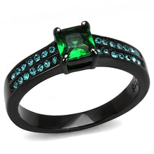 Load image into Gallery viewer, Womens Light Black Ring Anillo Para Mujer y Ninos Girls 316L Stainless Steel Ring Synthetic Glass in Emerald Hartley - Jewelry Store by Erik Rayo
