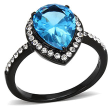 Load image into Gallery viewer, Womens Light Black Ring Anillo Para Mujer y Ninos Girls 316L Stainless Steel Ring Synthetic Glass in Sea Blue Farah - Jewelry Store by Erik Rayo
