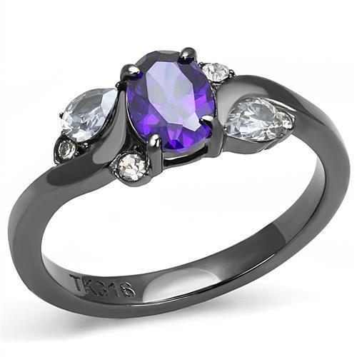 Womens Light Black Ring Anillo Para Mujer y Ninos Girls 316L Stainless Steel Ring with AAA Grade CZ in Tanzanite Weylyn - Jewelry Store by Erik Rayo